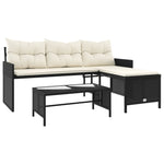 Garden Sofa with Table and Cushions L-Shaped Black Poly Rattan 365571