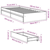Bed Frame with Drawers without Mattress Brown Oak 75x190 cm Small Single 3280719