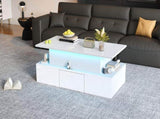 Lift-Top Coffee Table, Highgloss Centre Table with 4 drawers & LED lights, Lifting Sofa Side Table, N605P374201W