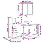 ZNTS 3 Piece Bathroom Furniture Set Smoked Oak Engineered Wood 3301012