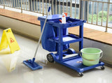 Janitor Cleaning Trolley, with Bin, Shelves and Hooks - Blue T3398P328340