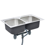 Kitchen Sink Double Basin with Strainer & Trap Stainless Steel 145074