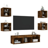 7 Piece TV Wall Units with LED Smoked Oak Engineered Wood 3216587