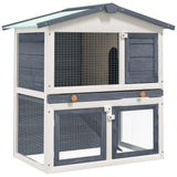 170837 Outdoor Rabbit Hutch 3 Doors Grey Wood
