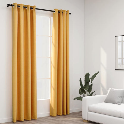 ZNTS Linen-Look Blackout Curtains with Grommets 2pcs Yellow 140x225cm 321193