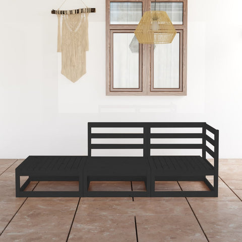 ZNTS 3 Piece Garden Lounge Set Black Solid Pinewood 3075473