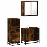 3 Piece Bathroom Furniture Set Smoked Oak Engineered Wood 3301027