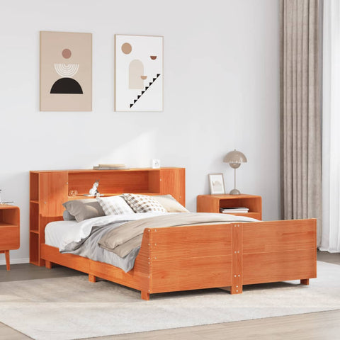 ZNTS Bed Frame without Mattress Wax Brown 120x190 cm Small Double Solid Wood Pine 3323664