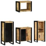 Bathroom Furniture Set 4 pcs Brown and Black Solid Mango Wood 3305664