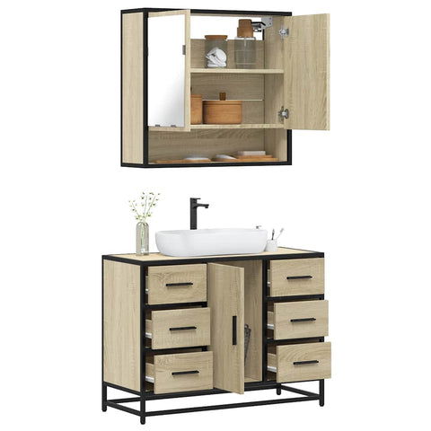 ZNTS 2 Piece Bathroom Furniture Set Sonoma Oak Engineered Wood 3300931