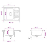 Kitchen Sink with Drainer Granite 57.5 x 46 x 28 cm Graphite 42053747
