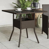 Garden Table with Glass Top Brown 80x80x75 cm Poly Rattan 365524