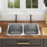 Kitchen Sink Double Basin with Strainer & Trap Stainless Steel 145074