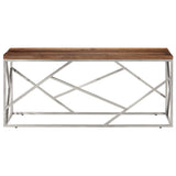 Coffee Table Silver Stainless Steel and Solid Sleeper Wood 349941