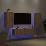 ZNTS 4 Piece TV Wall Units with LED Sonoma Oak Engineered Wood 3216841