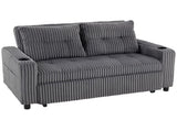 2 Seater Click Clack Sofa Bed with Pull Out Design, Corduroy Upholstery - Charcoal Grey T3398P424879