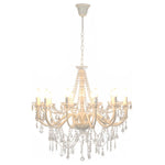 Chandelier with Beads White 12 x E14 Bulbs 281608