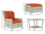 5 Pieces Rattan Bistro Set with Adjustable Back, Reclining Wicker Balcony Furniture with Cushions, T3398P320051