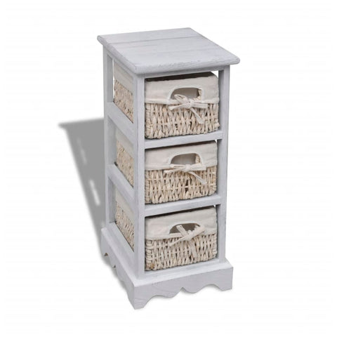 Wooden Storage Rack 3 Weaving Baskets White 240796