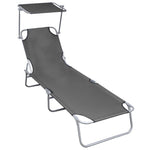 Folding Sun Lounger with Canopy Grey Aluminium 47772