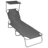 Folding Sun Lounger with Canopy Grey Aluminium 47772