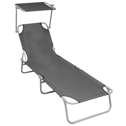 Folding Sun Lounger with Canopy Grey Aluminium 47772