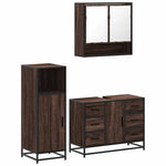 ZNTS 3 Piece Bathroom Furniture Set Brown Oak Engineered Wood 3300994