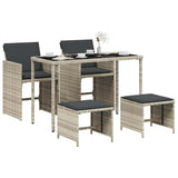 5 Piece Garden Dining Set with Cushions Light Grey Poly Rattan 365087