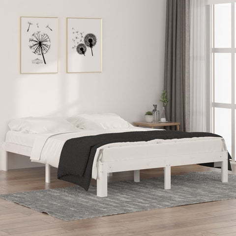Bed Frame without Mattress White Solid Wood Pine 140x190cm 810346