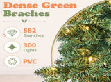 6FT Green Pencil Christmas Tree with Pointed PVC, 582 Tips, 3-Section Auto Tree, 300 Warm White 70481744