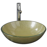 Bathroom Sink with Tap and Push Drain Gold Tempered Glass 3098463