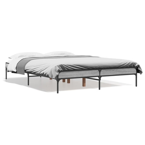 ZNTS Bed Frame Grey Sonoma 135x190 cm Double Engineered Wood and Metal 845044