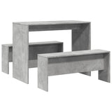 3 Piece Dining Table and Bench set Concrete Grey Engineered Wood 855533