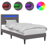 Bed Frame with LED Strip Lights Grey 90 x 190 cm Faux Leather 42028036
