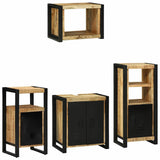 Bathroom Furniture Set 4 pcs Brown and Black Solid Mango Wood 3305672