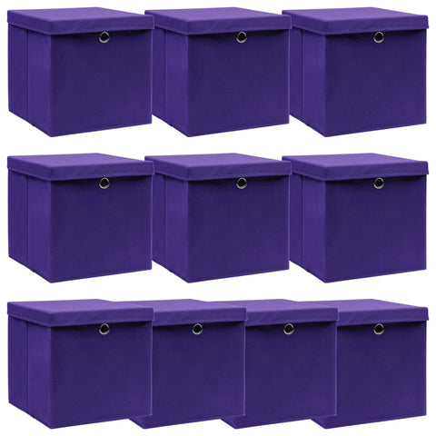 ZNTS Storage Boxes with Lids 10 pcs Purple 32x32x32 cm Fabric 288356