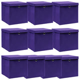 Storage Boxes with Lids 10 pcs Purple 32x32x32 cm Fabric 288356