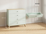 4 Drawer Storage Cabinet, Chest of Drawers for Bedroom Living Room, Light Green and Oak T3398P554115