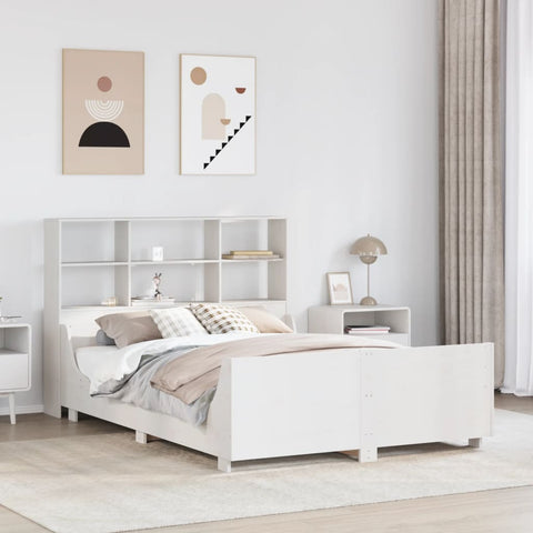 ZNTS Bookcase Bed without Mattress White 140x190 cm Solid Wood 3323819