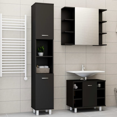 ZNTS 3 Piece Bathroom Furniture Set Black Engineered Wood 3056953