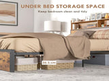 Industrial King Bed Frame, 5.2FT Steel Bed Base with Storage Headboard, Footboard, Slatted Support T3398P423094