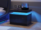 Nightstand LED Bedside Table Cabinet Lights Modern End Side with 2 Drawers for Bedroom T3272P355456