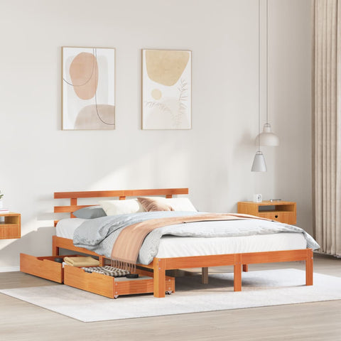 ZNTS Bed Frame with Drawers without Mattress Wax Brown 120x190 cm Small Double 3302022