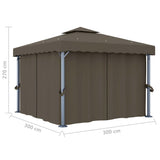 Gazebo with Curtain&LED String Lights 3x3 m Taupe 3070349
