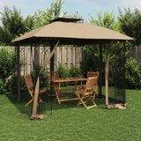 Gazebo with Double Roof and Mesh Walls Taupe 2.94x2.94 m Steel 368456