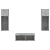 4 Piece TV Wall Cabinets with LED Lights Concrete Grey 3216579