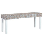 Bench 110 cm White Natural Kubu Rattan and Solid Mahogany Wood 285788