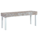 Bench 110 cm White Natural Kubu Rattan and Solid Mahogany Wood 285788