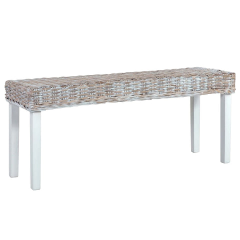 Bench 110 cm White Natural Kubu Rattan and Solid Mahogany Wood 285788