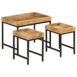 Nesting Coffee Tables 3 pcs Solid Rough Mango Wood and Iron 372732